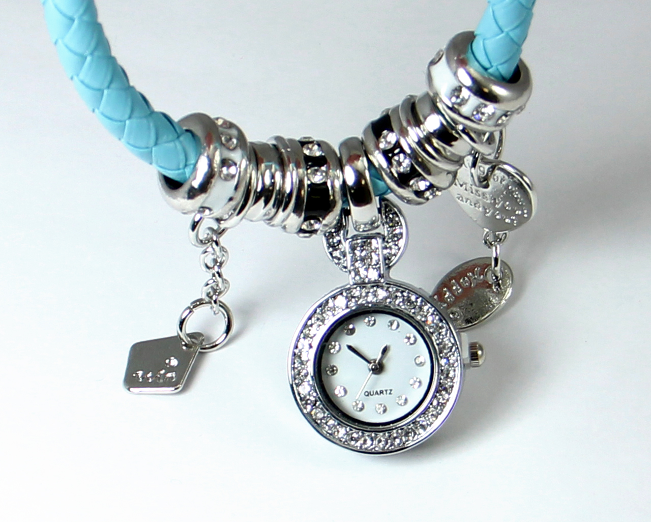 Серебряные часы браслет с шармами